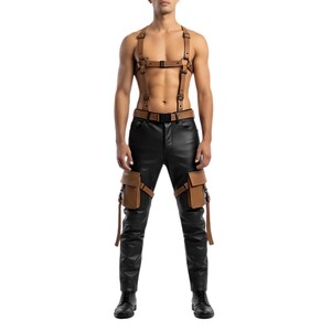 Men&#39;s Handmade Black Leather Pants with Harness | Tactical Utility Outfit