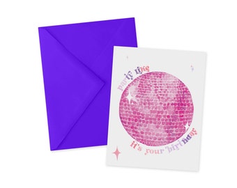 Pink Disco Ball Birthday Card, Fun Bestie Gift, Purple Envelope