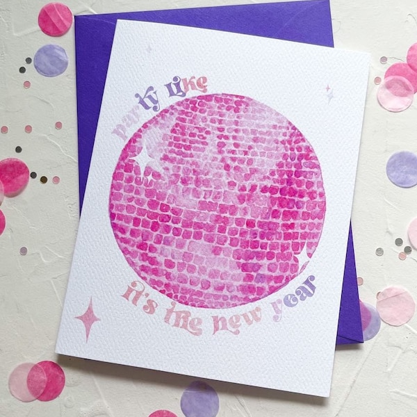Pink Disco Ball New Year Greeting Card