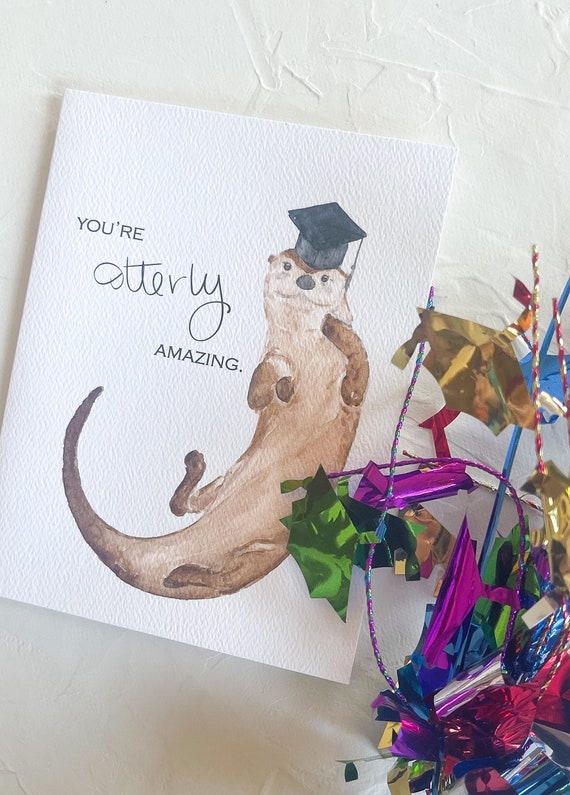 cute grad cards Watercolor Otter Graduation Card - Cute Congratulations Card