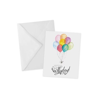 Colorful Balloon Birthday Card, Simple Birthday Balloons, Watercolor Balloons, Cards for Kids, Cards for Friends, Birthday Greeting Card
