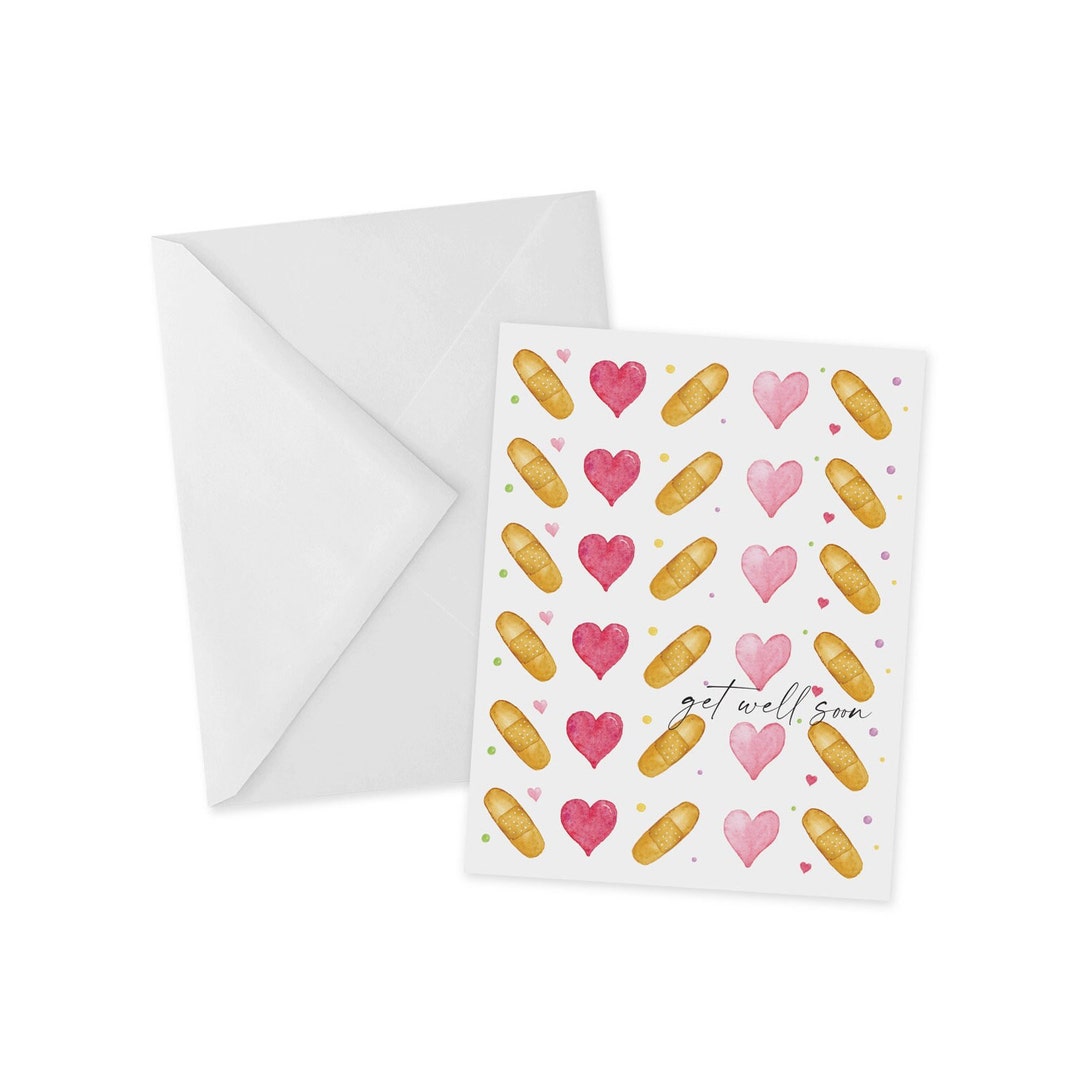 Get Well Soon Card, Bandaid & Heart Pattern, Sympathy Card - Etsy