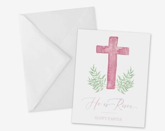 Watercolor Easter Cross, He is Risen, Greeting Card- Limited Time Only