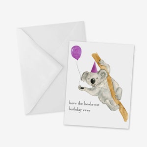 Party Animal Koala Birthday Card, Wildlife Greeting Card, Cute Watercolor Koala, Cool Birthday card for animal lovers, zookeeper gift