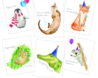 Watercolor Animal Birthday Cards, Pun Greeting Card Set, Animal Greeting Card Set, Zoo Gift