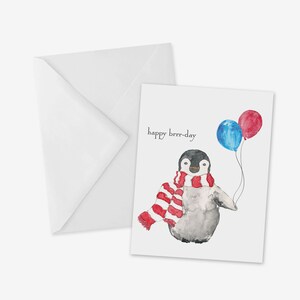 Party Penguin Birthday Card, Wildlife Greeting Card, Cute Watercolor Penguin, Party Animal, Card for animal lover, zookeeper card