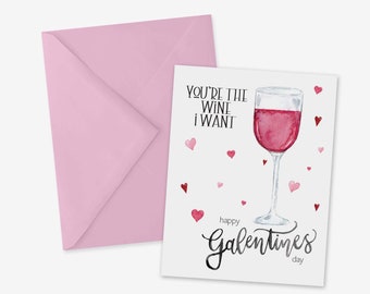 Wine Galentines Day Greeting Card