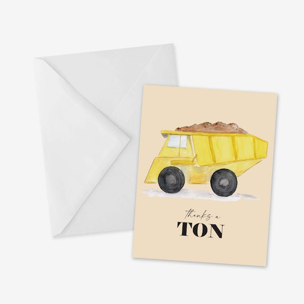 Thanks a Ton Greeting Card, Dump Truck Thank You Note, Thanks Card, Greeting Card for Him, Thank you for Contractor, Builder, Cards for Kids