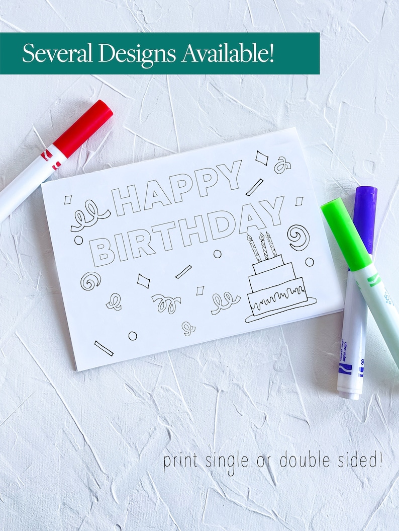 Printable DIY Color Your Own Birthday Card for Kids - Etsy