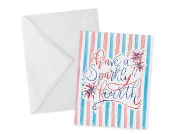 Sparkly Fourth, 4th of July Greeting Card, Card for Vets, Veteran, Fourth of July, Summer Party, USA Stationery, America, Independence Day