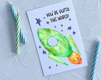 Printable Valentines Tags for Kids- Watercolor Rocketship