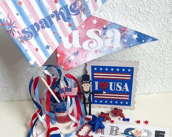 USA, 4th of JULY, America Party Flags- DIY, Printable Instant Download