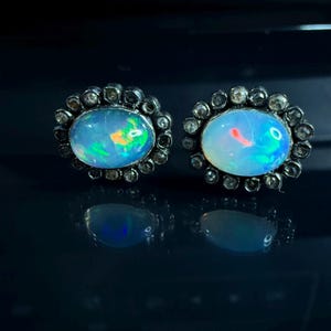 Welo Äthiopische Opal Ohrringe: 925er Silber, Ohrstecker mit Diamanten