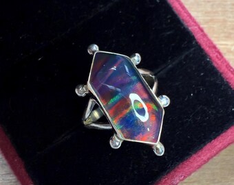 Rainbow Aurora Opal Ring, 925 Silver Ring, Crystal Vintage ring, Anniversary Gift, Birthday Gift