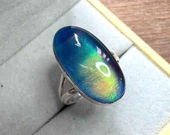 Rainbow Fire Opal Silver Ring, Aurora Opal 925 Sterling Silver Ring, Crystal Opal Doublet Jewelry, Gift For Daughter