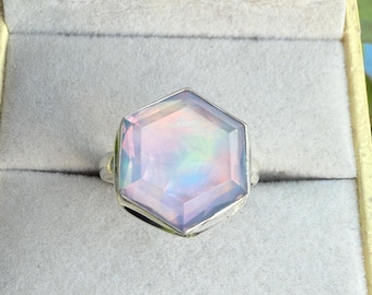 Pink Aurora Opal Dainty Ring, 925 Sterling Silver Ring, Handmade Vintage Jewelry, Engagement Ring, Gift For Her