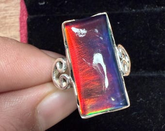 Aurora Opal Doublet Ring, 925 Sterling Silver, Handmade Statement Jewelry