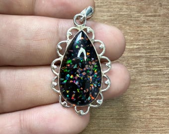 ブラックオパール925スターリングシルバーデザイナーペンダント