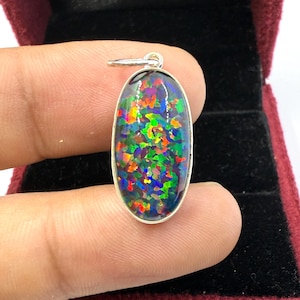 Lab Created Australian Opal Necklace, 925 Silver Opal Pendant, Handmade Dainty Pendant, Silver Jewery, Birthday Gift