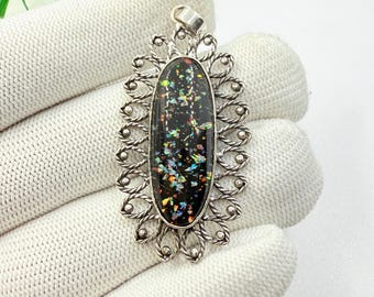 Colgante de ópalo negro, collar de plata de ley 925, joyería de ópalo negro, joyería de ópalo para mujer, regalo para esposa