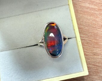 Aurora Opal Ring, 925 Sterling Silber Ring, Silber Ring für den Alltag, Minimalist Opal Ring, Geschenk für Sie