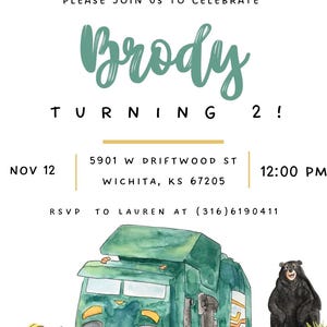 Trash Truck Birthday Invite