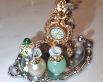 Handmade Miniature Dollhouse Perfume Bottles with Tray, 1:12 Scale