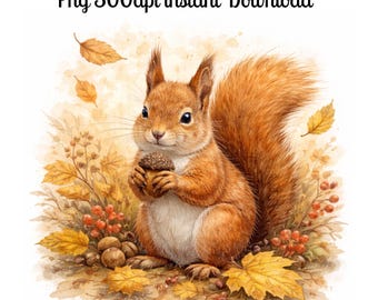 Watercolor Woodland Animals Clipart PNG Bundle – Whimsical Forest Wildlife Illustrations, Nature Nursery Art, Printable Digital Download