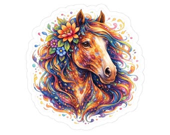 Floral Horse Sticker – Whimsical Watercolor Animal Art Decal