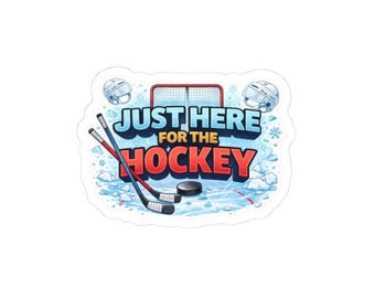 Bara här för hockey-klistermärket Kiss-Cut | Hockeypuck och klubbor design