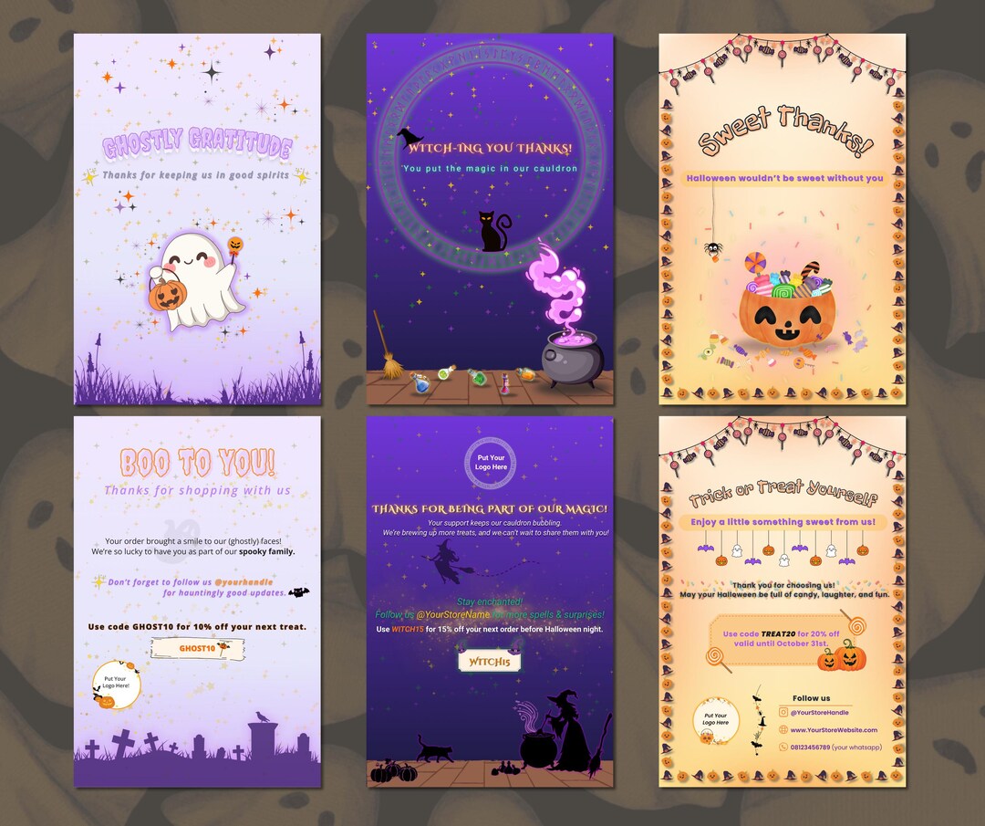 Halloween Thank You Card Bundle, Editable Thank You Card Canva Template ...