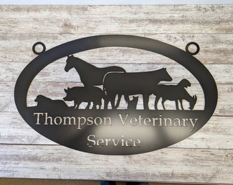 Farm Sign, Cow & Horse Sign, Personalized Sign With Your Name, Rustic Steel Personalized Gift, Custom Metal Sign, Veterinarian Sign