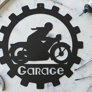 Personalized Motorcycle Gear Metal Sign - Vintage Style Bike and Rider, great for Dad&#39;s Birthday! Custom Metal Sign, Father&#39;s Day, Garage