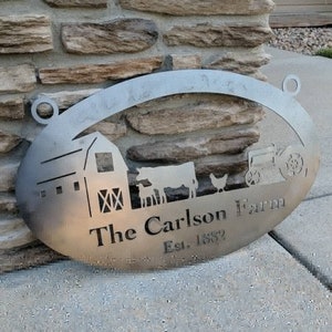 Boerderijteken of ranchteken, gepersonaliseerd teken met uw naam, rustiek staal gepersonaliseerd geschenk - koeteken, aangepast metalen teken, wanddecoratie