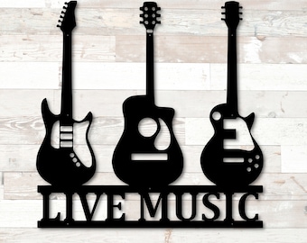 Live Music Guitar Sign! Personalized Guitar Sign - Custom Metal Sign Perfect for your Band Room, Music Room, Restaurant, Coffee Shop or Bar!