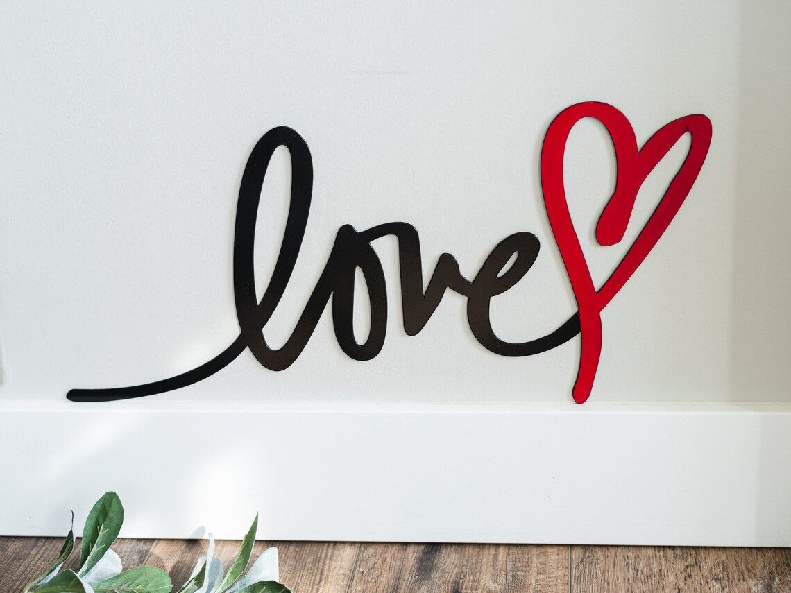 Love Sign Cursive Sign Love Heart Sign Metal Sign Etsy