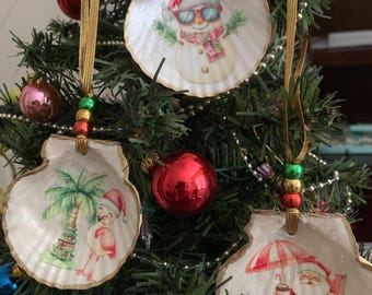 Tropical Christmas Scallop Shell Ornament: Coastal Beach Tree Decor