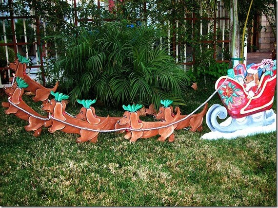 Life Size Weenie Dog Reindeer Sleigh Christmas Yard Art Set Etsy