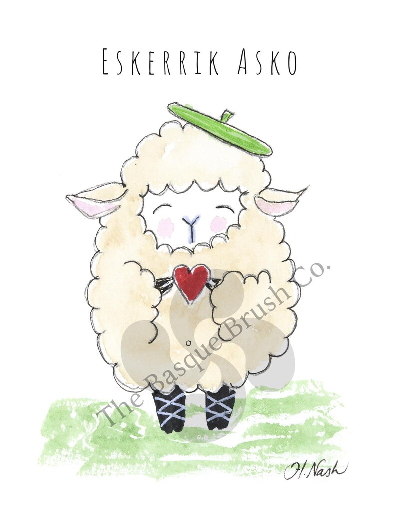 Basque Thank You Card: Watercolor Sheep With Red Heart - Etsy Canada