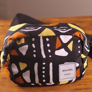 Black, Brown & White Mud Cloth Print Fabric Crossbody Belt Bag