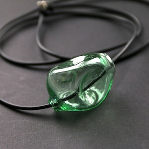 Blown glass bead on a long necklace blown glass glass pendant Murano glass green glass image 2