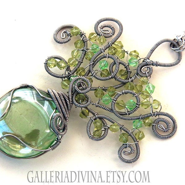 RESERVED - Wirewrapped silver green tree pendant