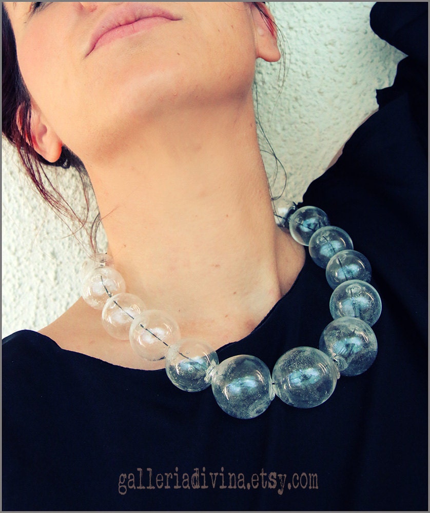 Blown Glass Rubber Necklace glass Bubbles Spheres Transparent
