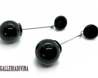 Black blown glass dangle earrings - lampwork beads -  blown glass - statement earrings