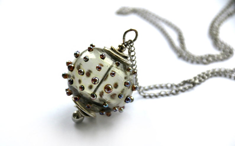 Blown glass pendant glass pendant Murano glass blown glass Transparent gray ball with golden metallic dots