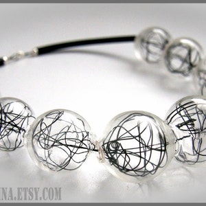 Blown glass Black wire Rubber necklace -Glass bubbles - Spheres - statement necklace - Geometric - Abstract - Modern -  Murano glass