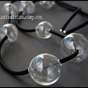 Blown glass rubber necklace Spheres Glass bubbles Transparent beads statement necklace Black white Rubber necklace Murano glass image 2