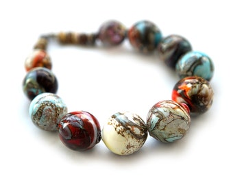 Blown glass statement necklace, Earth colors, Organic design, One of a kind - OOAK - Murano glass