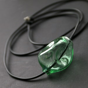Blown glass bead on a long necklace blown glass glass pendant Murano glass green glass image 4