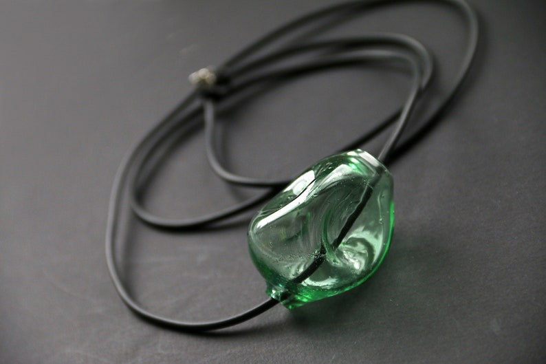 Blown glass bead on a long necklace blown glass glass pendant Murano glass green glass image 4